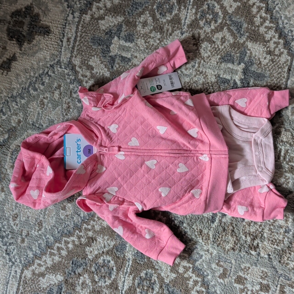 Carter's 3-piece Pink Heart Hoodie and Onesie with Pant Set